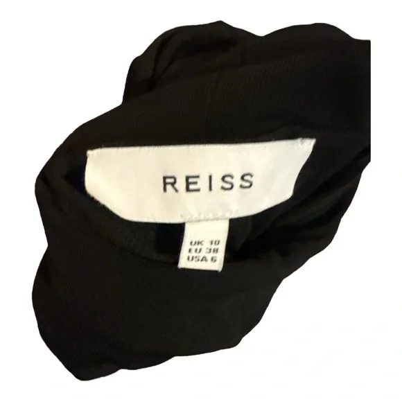 REISS Freya Black Twist Front Bodycon Midi Dress Sz 6 Minimalist Evening Chic - Picture 8 of 9